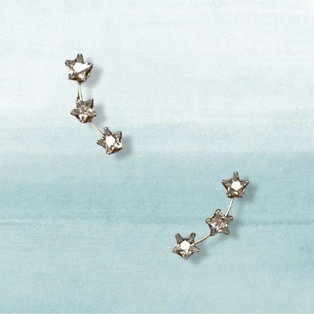 14K Yellow Gold White Sapphire Star Stud Earrings